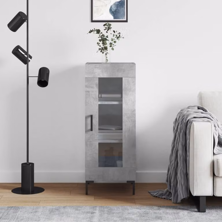 Credenza a parete vidaXL in legno e metallo, Grigio, L 34,5 cm x P 34 cm x H 90 cm