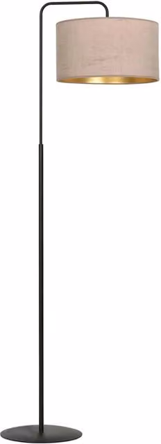 Piantana da terra moderna Ganesha in metallo nero e rosa con paralume in tessuto beige, attacco E27, IP20
