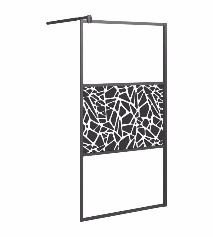 Parete Doccia Walk in vidaXL Design Pietre, Vetro ESG, Nero e Trasparente, L: 100 cm, H: 195 cm – 2