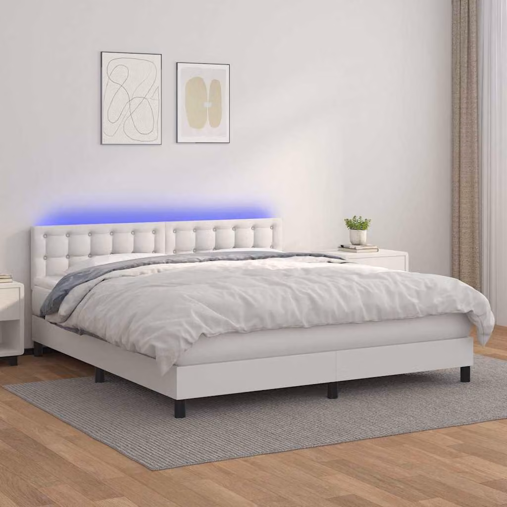 vidaXL Giroletto con Materasso e LED Bianco in Similpelle L/P: 180 x 200 cm – 1