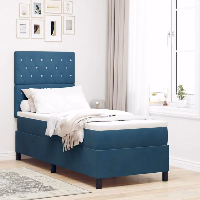 Letto a molle con materasso vidaXL in velluto blu, L: 200 cm, L: 80 cm