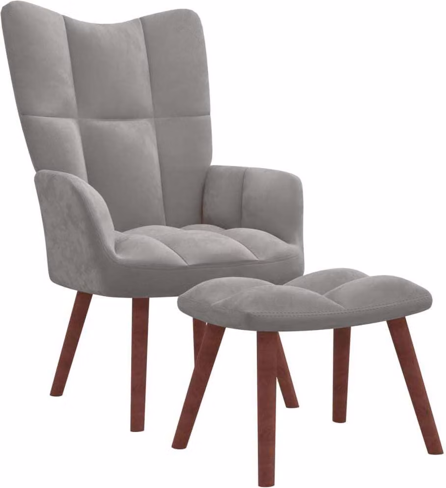 The Living Store Poltrona relax con pouf in velluto grigio chiaro