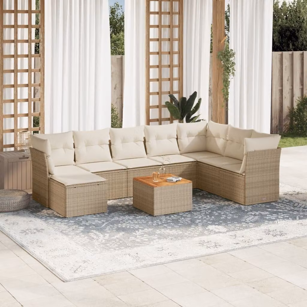 Maison Exclusive - Set Divano da Giardino 9 pz con Cuscini Beige in Polyrattan