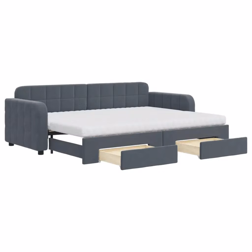 Divano Letto Estraibile vidaXL in Velluto Grigio con Cassetto per Soggiorno e Camera da Letto L/P/H: 223 x 80 x 71 cm – 2