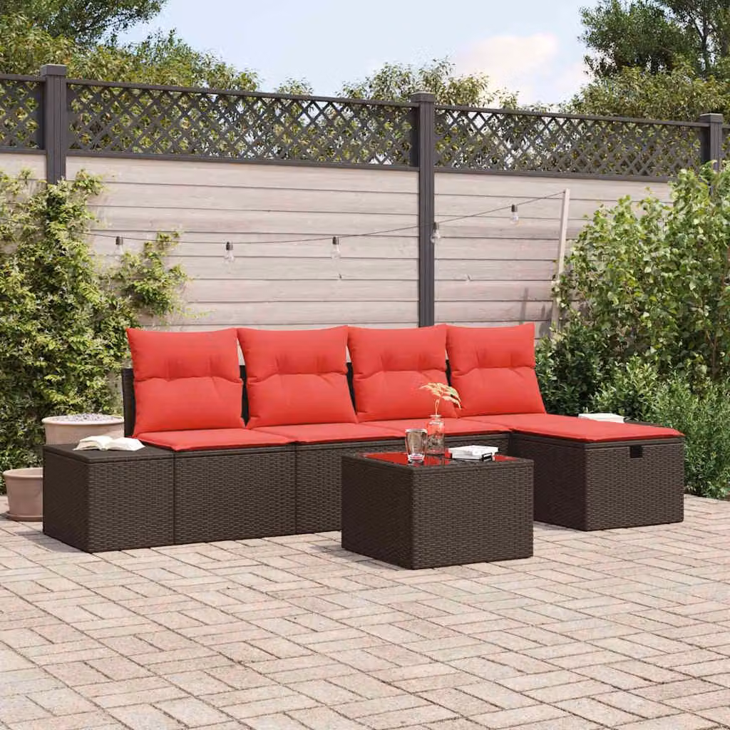 Maison Exclusive - Set da giardino con divano a 6 posti, color marrone, in rattan sintetico