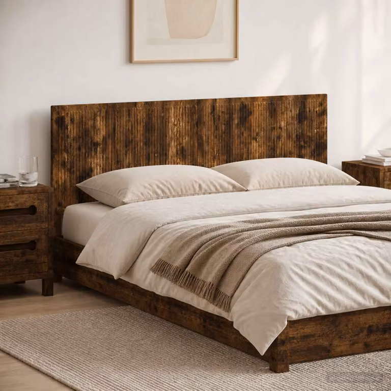Testiera da muro vidaXL EDE in legno ingegnerizzato Rovere Fumo con ripiano integrato, L: 160 cm, H: 50 cm, P: 13,67 cm