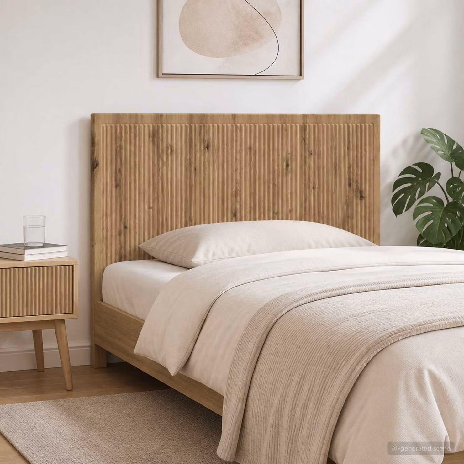 Testiera da muro vidaXL EDE in legno ingegnerizzato rovere, con ripiano integrato e scomparti laterali, marrone