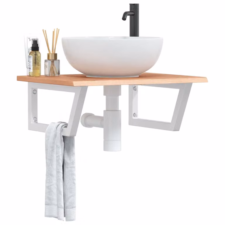 vidaXL Ripiano a Parete per Lavabo Moderno in Rovere e Metallo, Bianco e Marrone