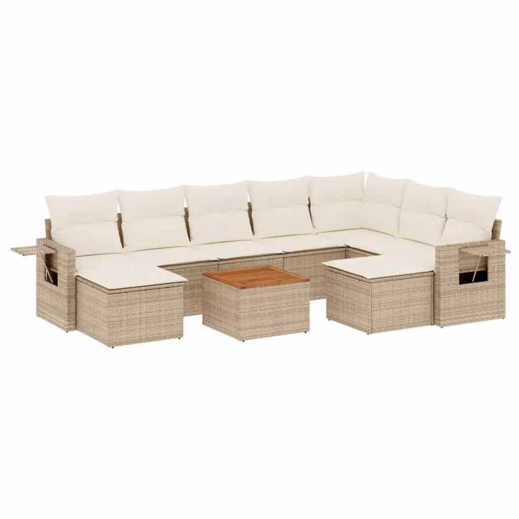 vidaXL Set Divano da Giardino 10 pz in Polyrattan con Cuscini Beige e Tavolino, Design Moderno a L con Ottoman e Coperture Rimovibili – 2