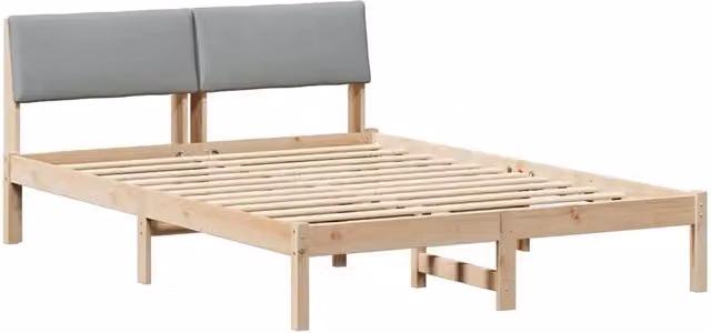 Letto matrimoniale moderno in legno di pino con pannello imbottito in tessuto marrone e grigio L/P/H: 140,5 x 190 x 204 cm