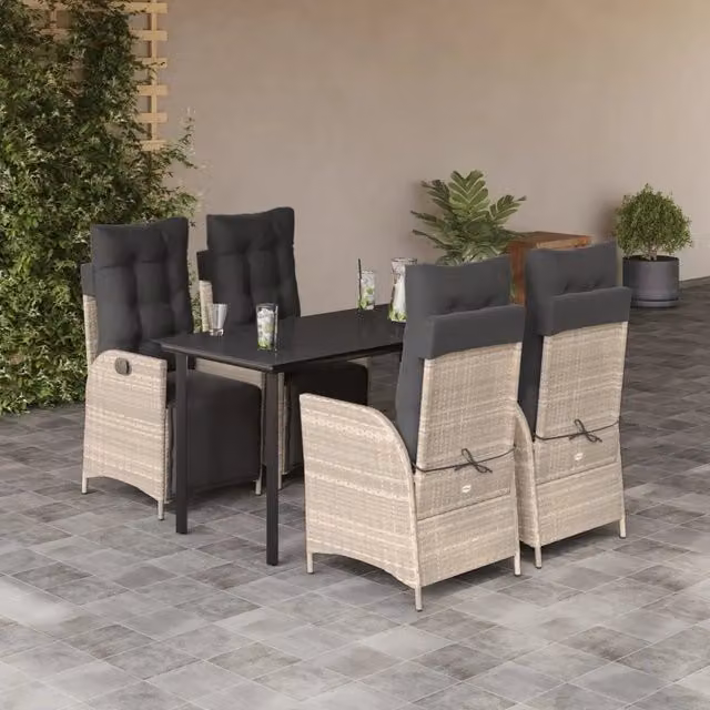 Set Pranzo da Giardino 5pz con Cuscini Grigio Chiaro Polyrattan 3213471