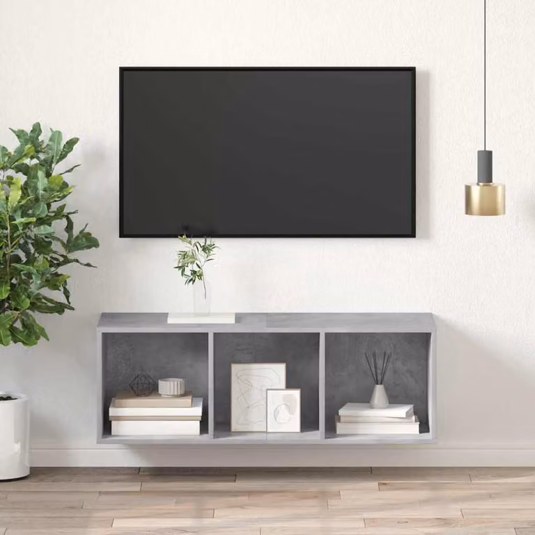 Mobile TV a parete vidaXL in legno multistrato e MDF, Grigio Cemento, L: 37 cm, P: 37 cm, H: 107 cm