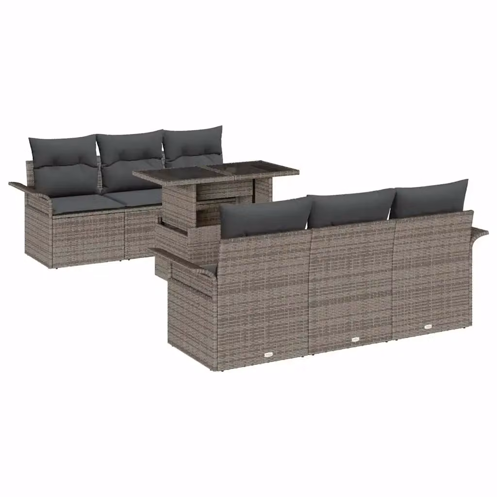 Set Divano da Giardino vidaXL 7 Pezzi Grigio con Cuscini e Tavolino in Polyrattan e Acciaio – 2