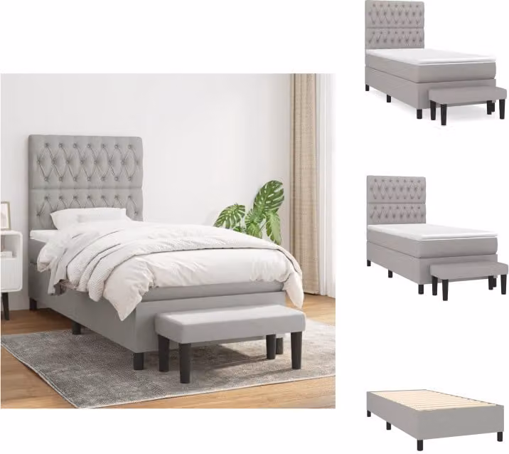 vidaXL Letto a molle con materasso grigio chiaro 100x200 cm in tessuto - Letti & strutture letto