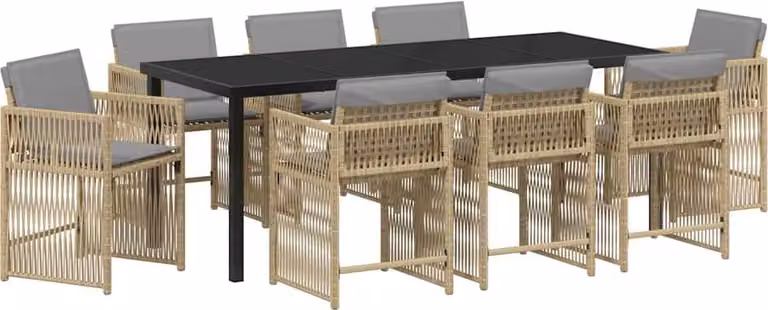 Set da Pranzo per Giardino 9 pcs Beige polyrattan