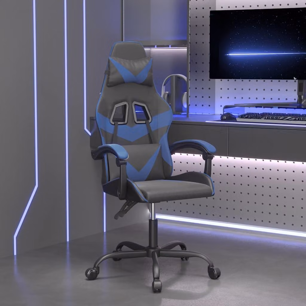 Sedia da Gaming Girevole vidaXL in Similpelle Nero e Blu con Poggiatesta e Braccioli