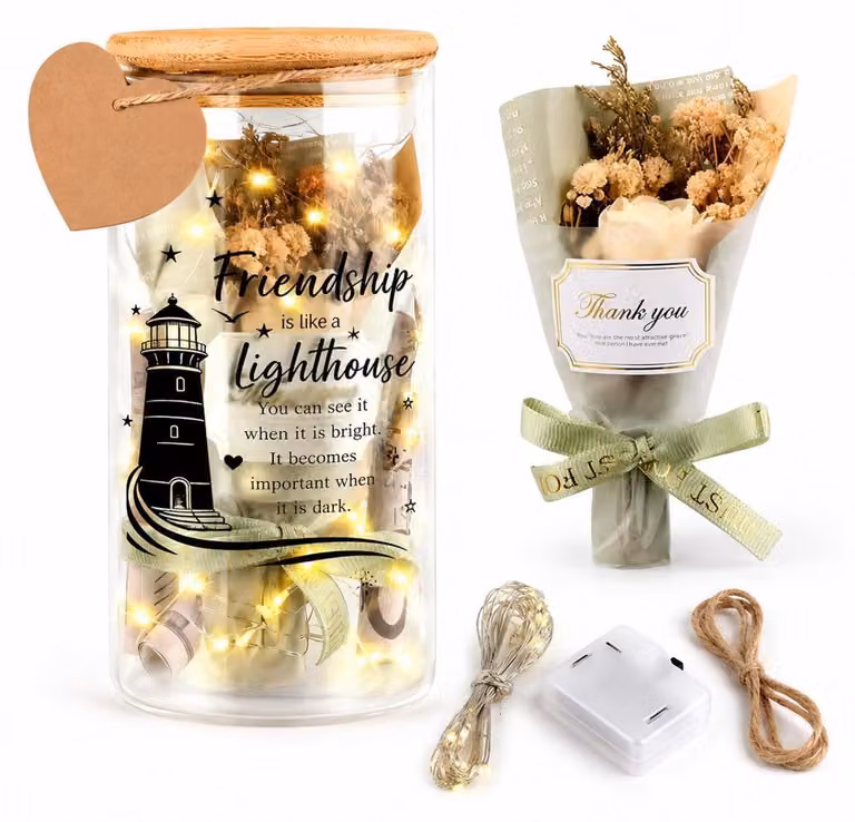 Lampada a LED con fiori secchi, ideale come regalo per un'amica, adatta per un compleanno