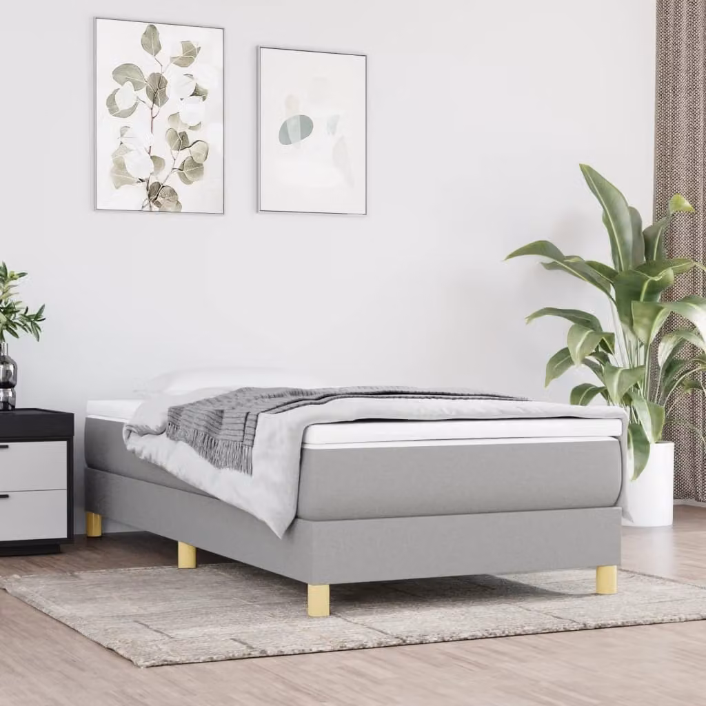 The Living Store Box spring bed grigio chiaro 100x200 cm tessuto