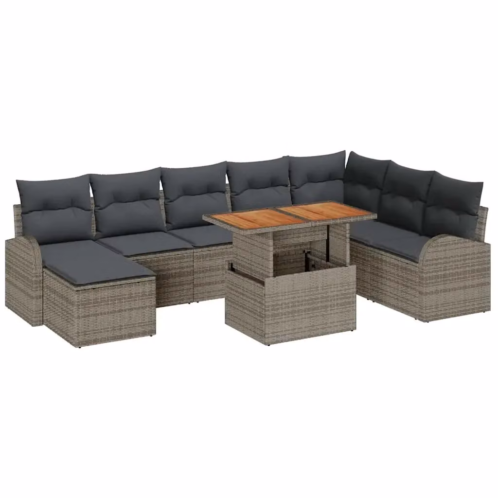 Set Divano da Giardino vidaXL 9 Pezzi a Forma di L Grigio con Cuscini e Tavolino da Esterno – 2