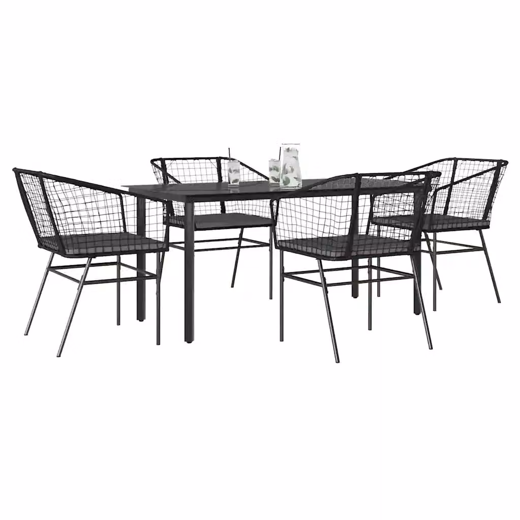 Set da Pranzo da Giardino Moderno in Polyrattan con Tavolo in Vetro e 5 Sedute, Colori Nero e Grigio