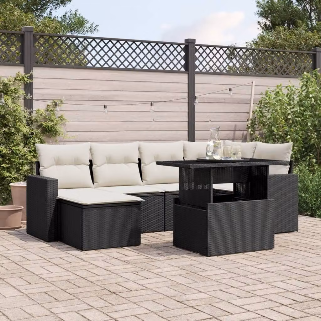Maison Exclusive - Set Divani da Giardino con Cuscini 7pz Nero Polyrattan