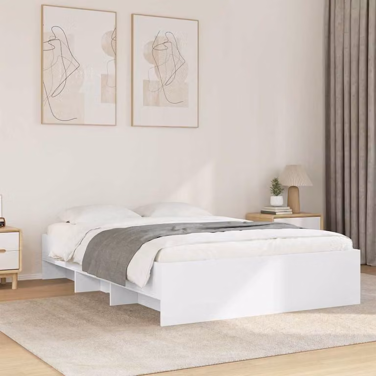 vidaXL Giroletto Bianco in Legno Multistrato con Doghe Fisse L: 138 cm, P: 193 cm, H: 35 cm