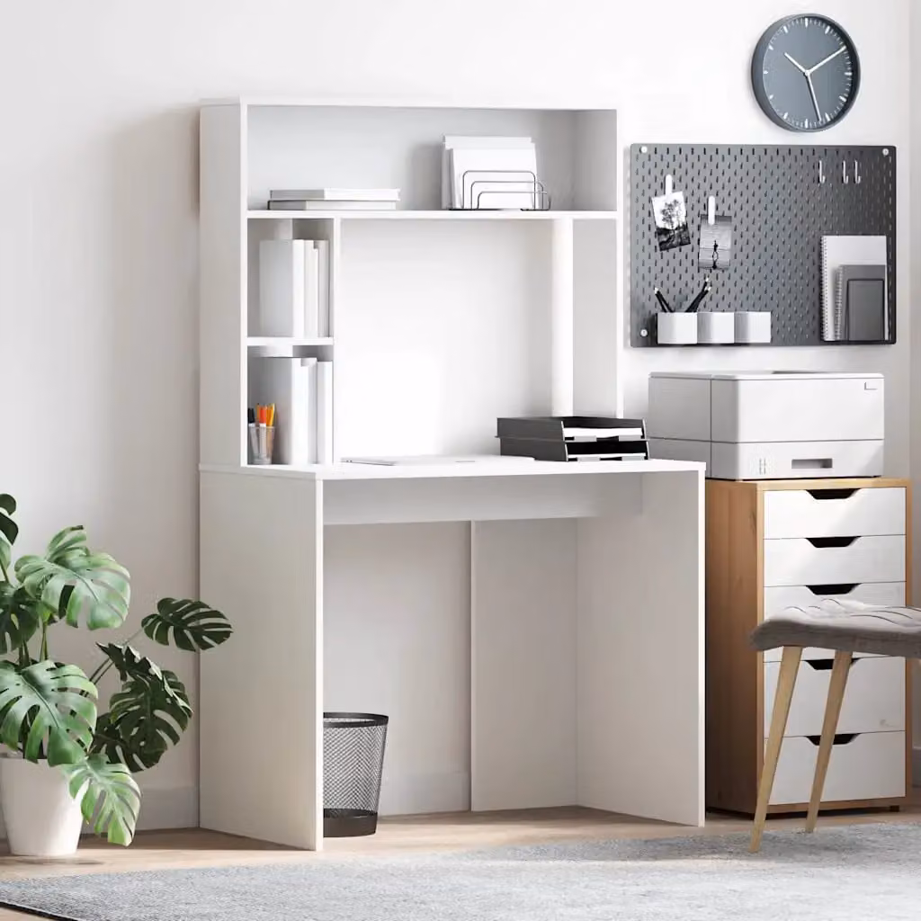 Scrivania moderna vidaXL in legno MDF laccato bianco L 91 cm x P 50 cm x H 149 cm