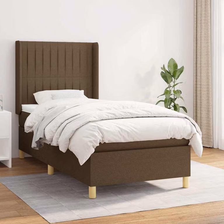 vidaXL Giroletto a Molle con Materasso Ibrido in Tessuto Marrone e Bianco L/P/H: 190 x 90 x 25 cm