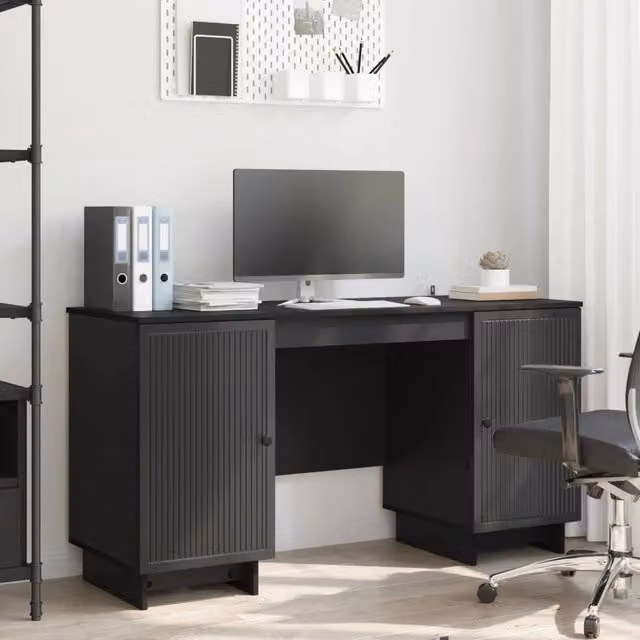 Scrivania moderna vidaXL nera in MDF laminato L: 142,5 cm, P: 50 cm, H: 75 cm