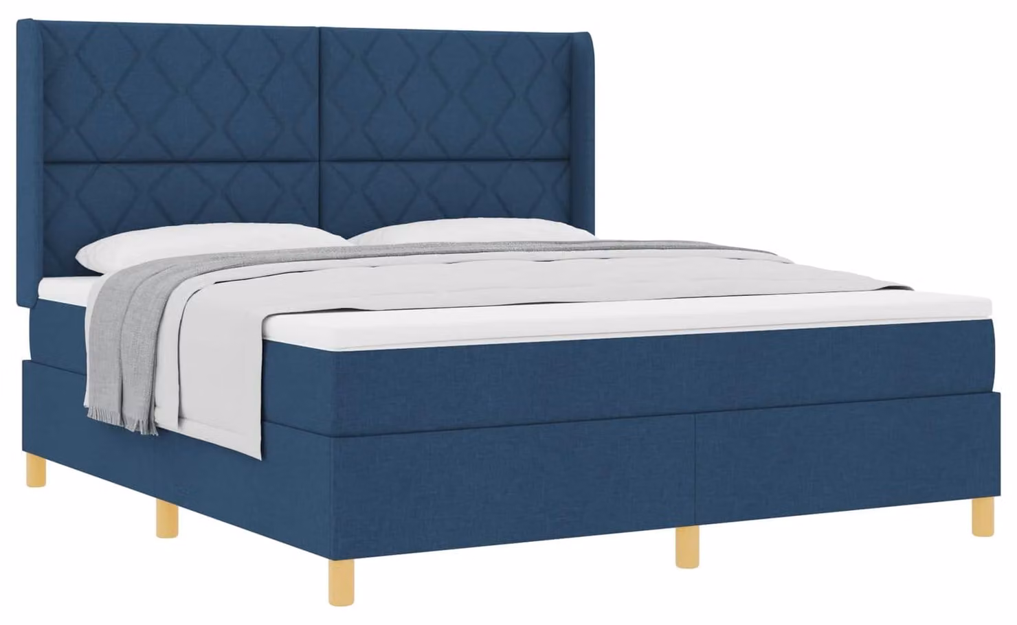 Letto a molle con testiera blu 180 x 200 cm in tessuto