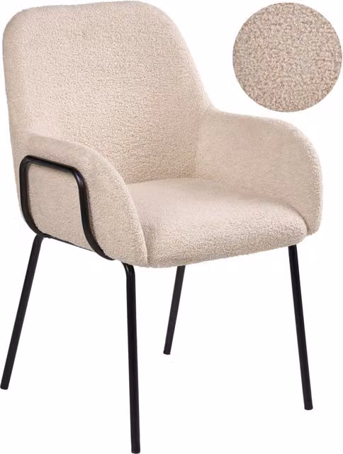 Sedia da sala da pranzo Rivestimento bouclé beige chiaro Base nera Struttura in ferro Design retrò