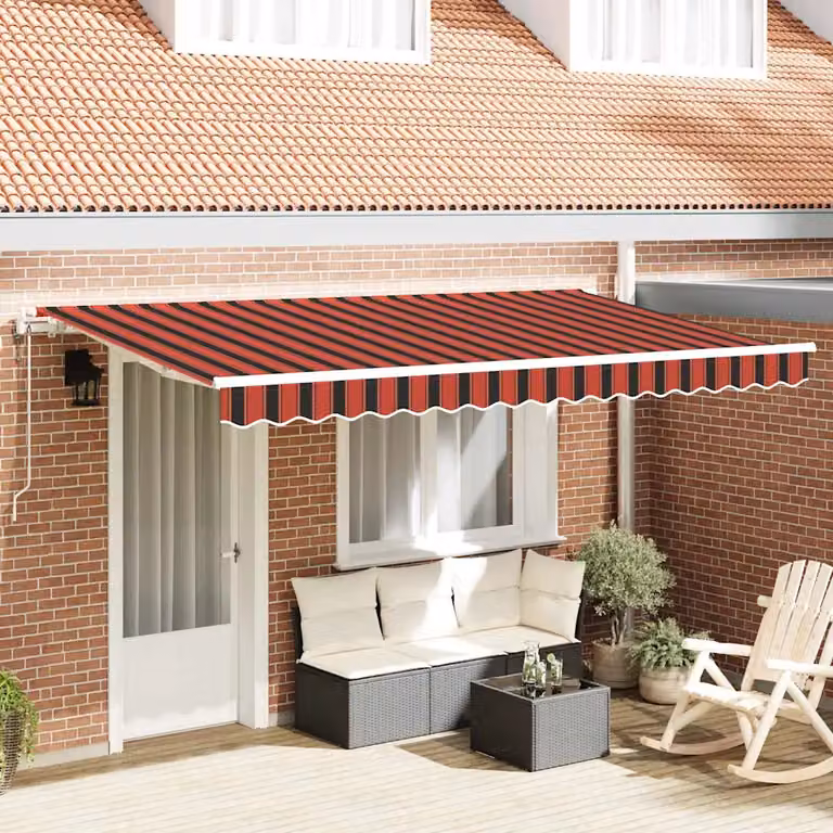Tenda retrattile vidaXL arancione e bianca con bracci pieghevoli in alluminio e tessuto in poliestere, L: 350 cm, P: 200 cm