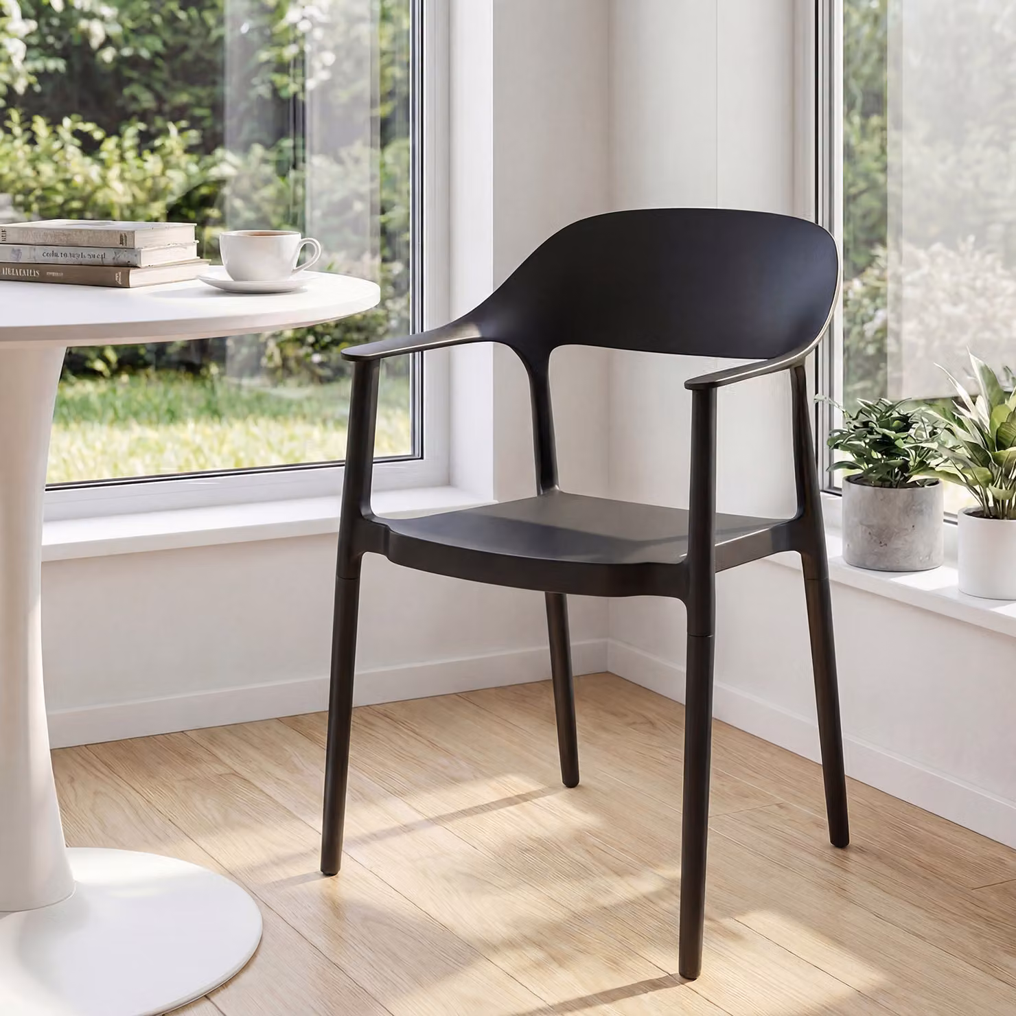 Sedia da pranzo ergonomica Costway in plastica nera con schienale cavo, poltrona impilabile moderna per soggiorno, sala da pranzo e giardino
