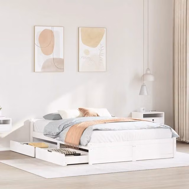 Letto con cassetti vidaXL in legno massello di pino bianco L/P/H: 205.5 x 150 x 180 cm