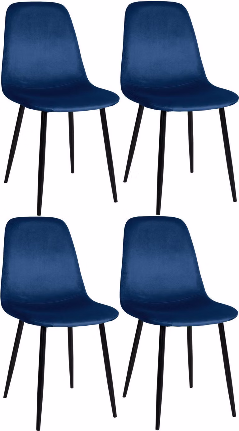 set di 4 sedie da pranzo - Set di sedie per la famiglia - Design che richiede poca manutenzione | Colore: blu | Materiale: morbido