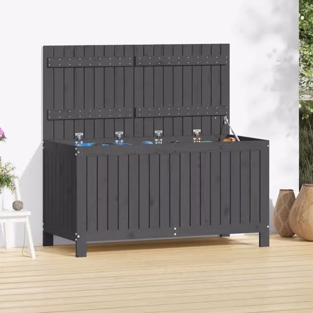 Contenitore da giardino in legno di pino massello grigio vidaXL L/P/H: 121 x 55 x 64 cm – 1