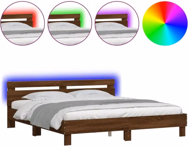 Letto matrimoniale | Letto per adulti | Giroletto con Testiera e LED Rovere Marrone 180x200 cm