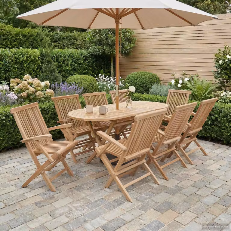 Set di mobili da giardino moderno vidaXL in legno di teak solido marrone, 9 pezzi