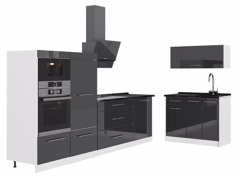 Cucina Vicco Fame-Line Antracite lucido/Bianco 380 cm senza piano di lavoro, Model 64123