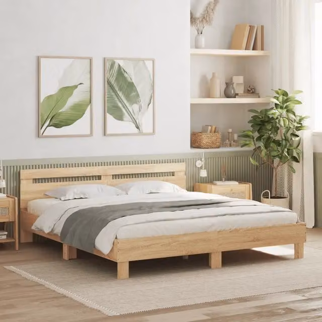 Giroletto con Testiera e LED-Struttura Letto con testiera Rovere Sonoma 200x200 cm 614318