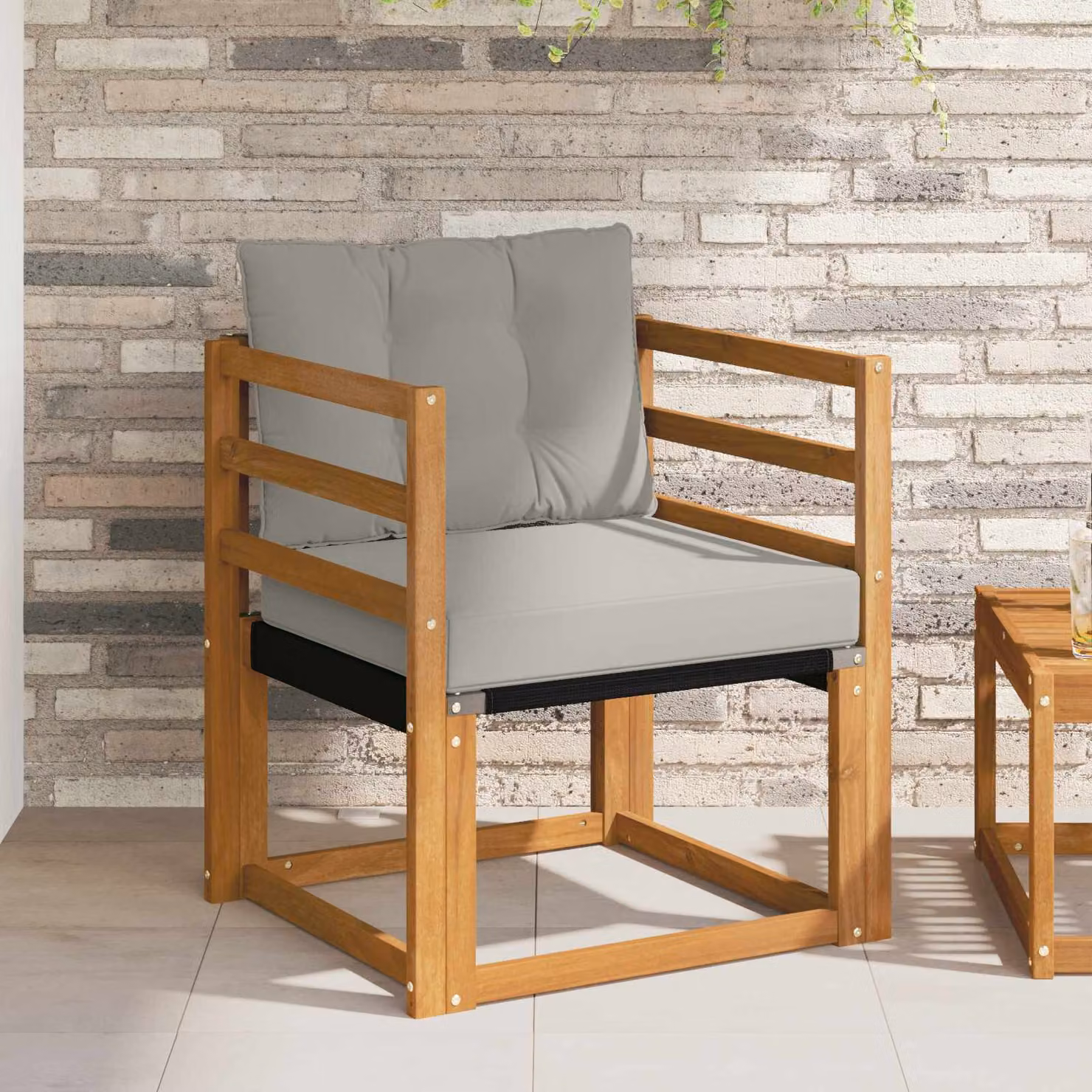 Divano da esterno moderno vidaXL in legno di acacia massello e tessuto textilene con cuscini inclusi, marrone e grigio