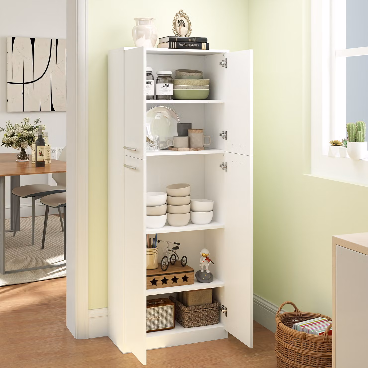 Armadio Multiuso HOMCOM a 4 Ante con Mensole Regolabili in MDF, Bianco, L: 59 cm, P: 31 cm, H: 155 cm – 2