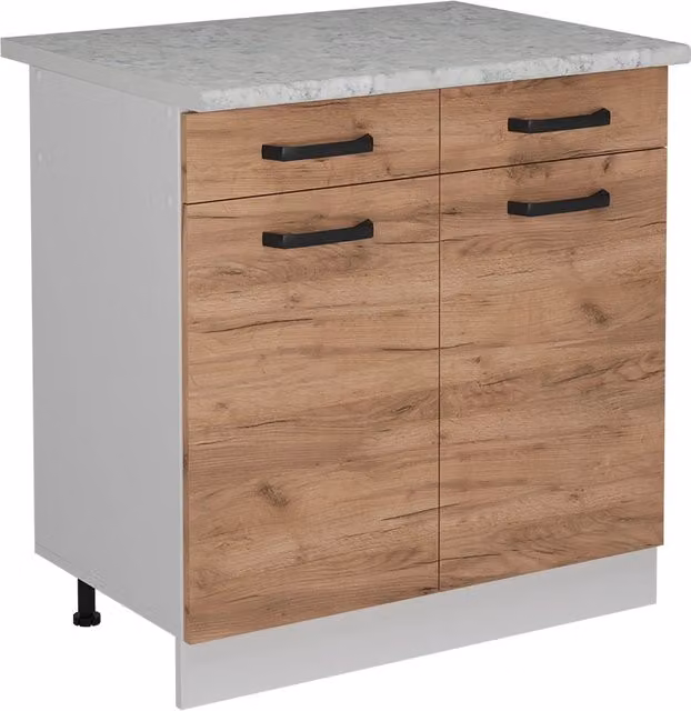 Mobiletto base per cucina R-Line Rovere dorato/Bianco 80 cm PL Marmo Vicco