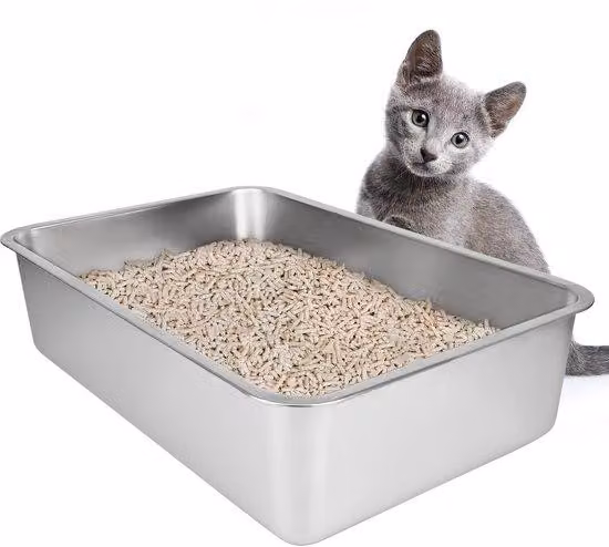 Lettiera per gatti in acciaio - sostenibile e antiscivolo - 1 pezzo - 50x35x10 cm