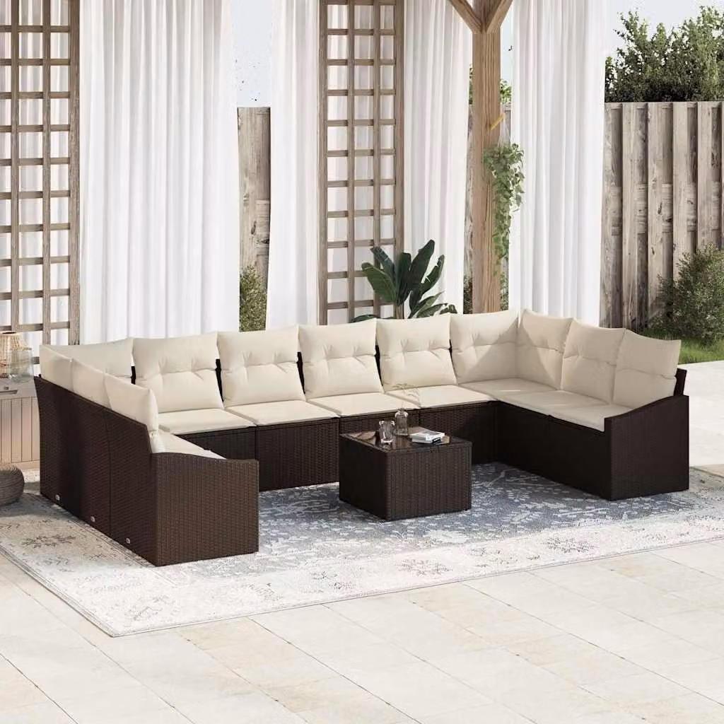 Maison Exclusive - Set Divano da Giardino Marrone e Crema polyrattan