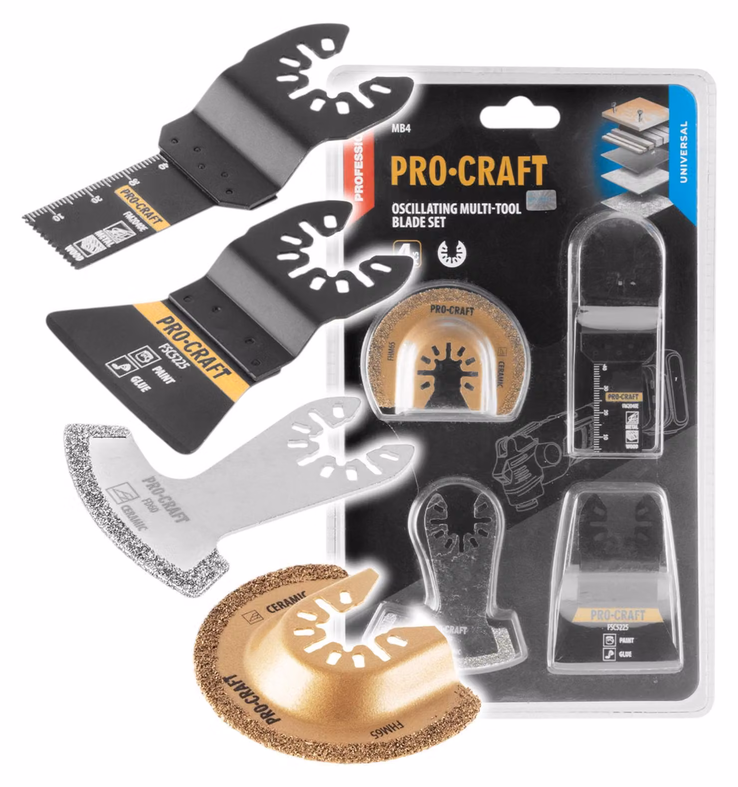 Set di accessori universali Procraft MB4, 4 pezzi, per utensili multifunzione oscillanti