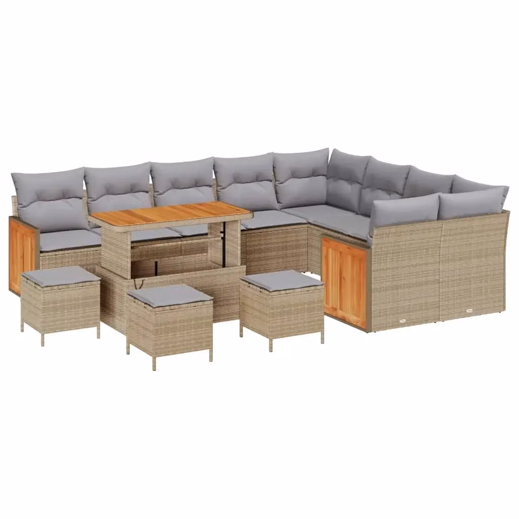 Set Divano da Giardino Moderno vidaXL a Forma a L con 14 Pezzi, Colore Grigio e Beige, Struttura in Acciaio Verniciato a Polvere e Cuscini Inclusi – 2