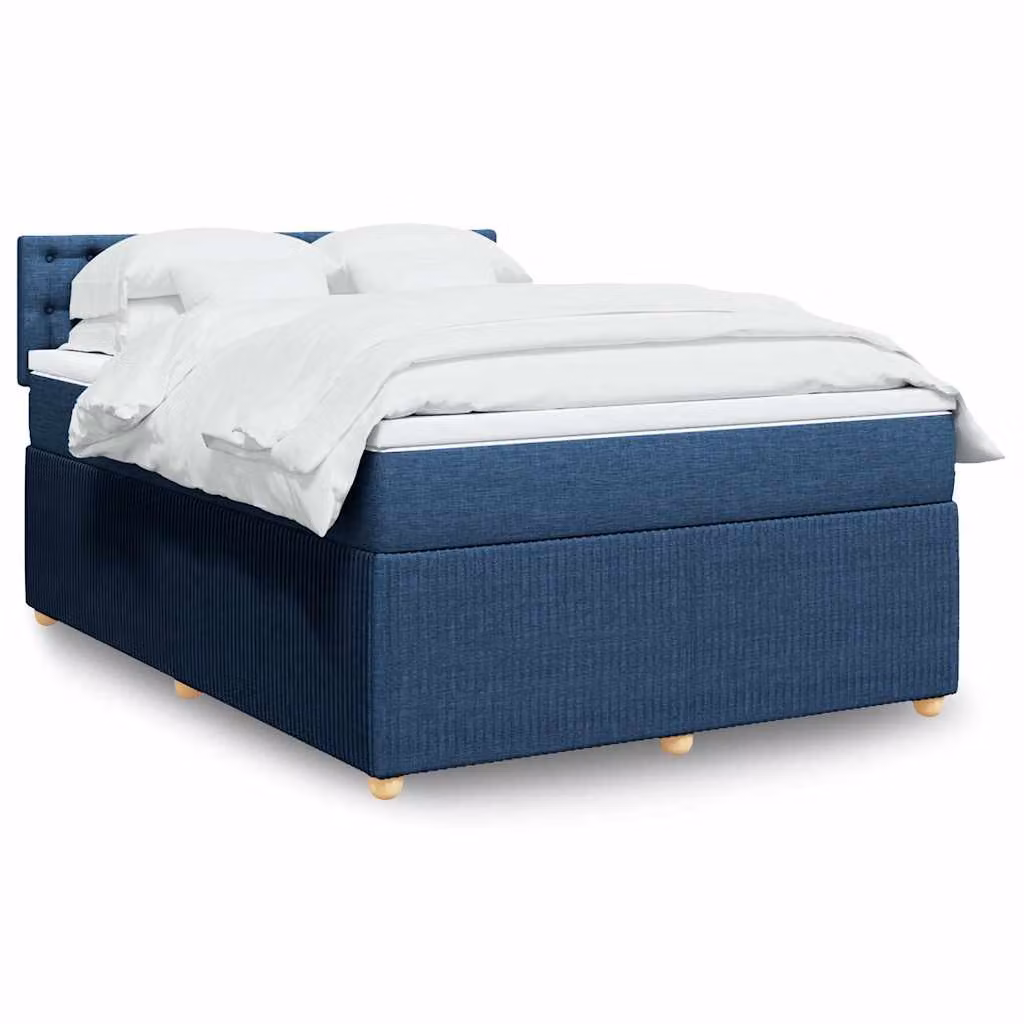 vidaXL Giroletto a Molle con Materasso Ibrido in Tessuto Blu e Bianco, L/P/H: 140 x 200 cm