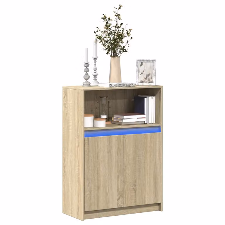 Credenza moderna vidaXL con illuminazione LED in legno Rovere Sonoma, L 72 cm x P 34 cm x H 100 cm