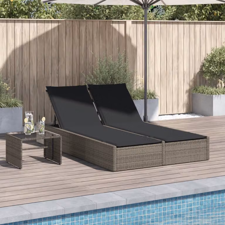 vidaXL Lettino Prendisole Doppio in Polyrattan Grigio con Cuscini e Poggiatesta Regolabile